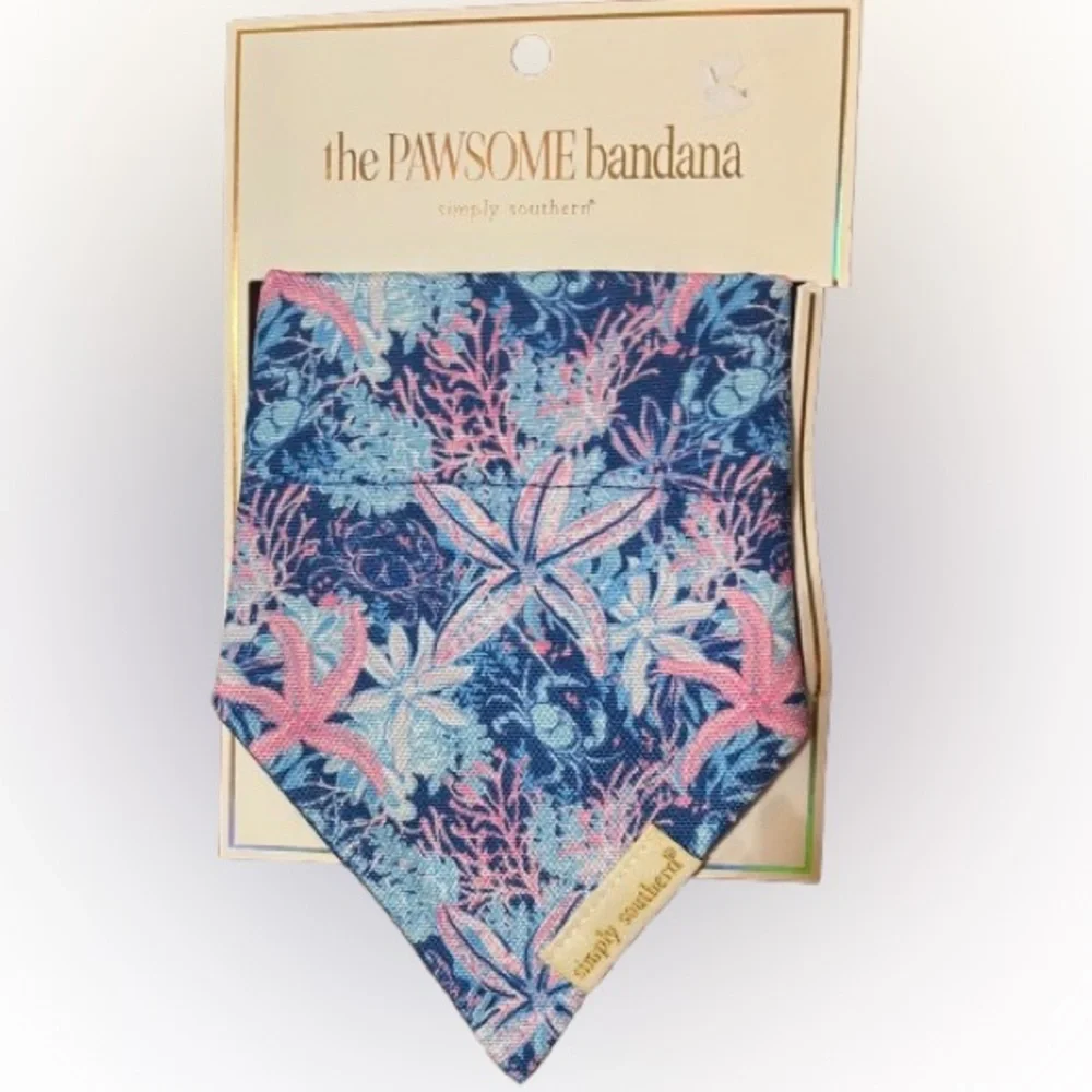 NWT Simply Southern The Pawsome  Blue & Pink Starfish Coastal Pet Bandana